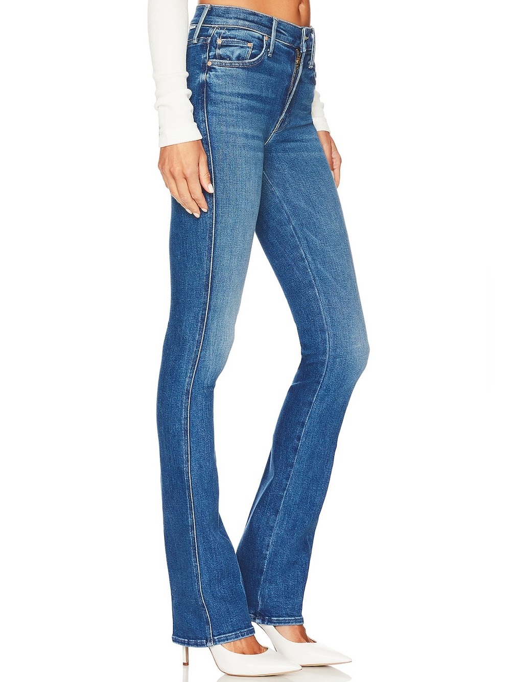 MOTHER Double Insider Heel Jeans High Rise Full Length Boot Cut Premium Denim